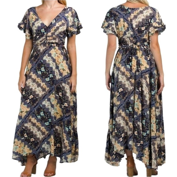 Abel the Label Anthropologie Bohemian Mixed Print Ghandi Maxi Dress Size Small - Picture 3 of 11